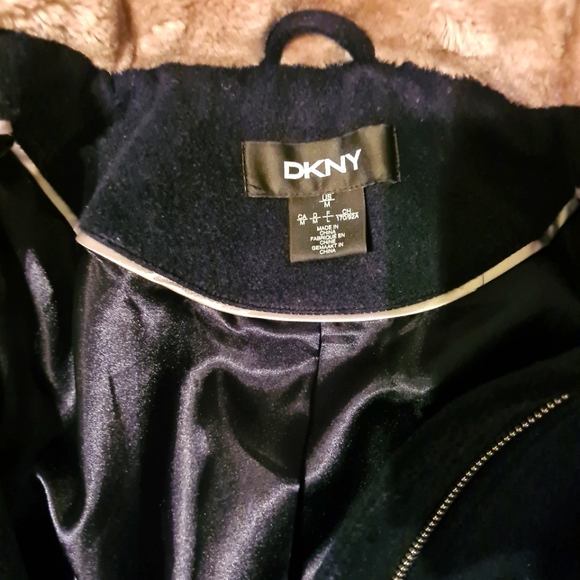 DKNY luxurous wool parka anorak coat winter fall navy blue size M - Picture 3 of 9
